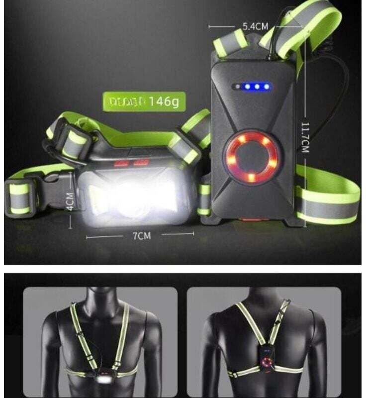 Lauflampe, 120° verstellbarer Abstrahlwinkel, 500 Lumen, 360° reflektierender Streifen, USB-aufladbar, LED-Brustlampe, i...