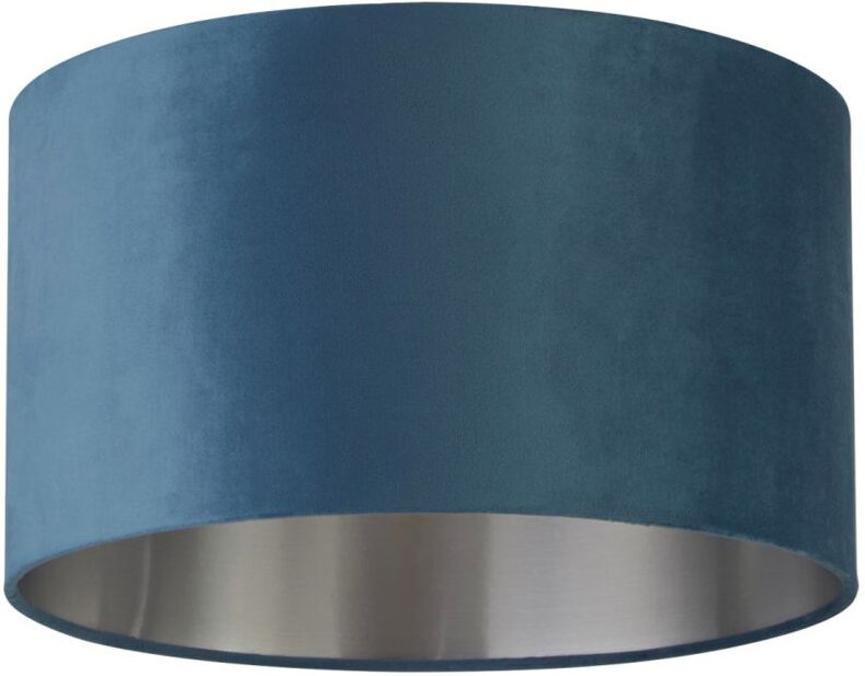 Lampenschirm für Hängelampen Stoff d: 38 cm rund in Petrol Silber gebürstet Modern Glasschirm