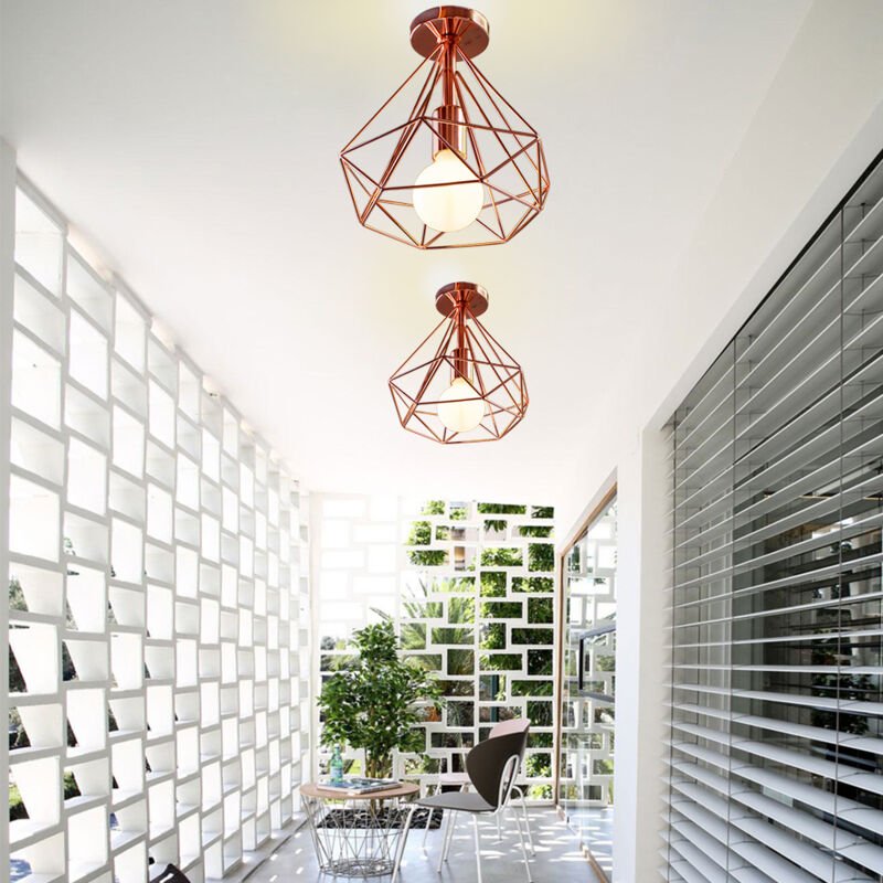 2er Industrielle Deckenleuchte Vintage aus Metall E27 Käfig Form Diamant 25cm für Esszimmer Schlafzimmer Küche Wohnzimme...