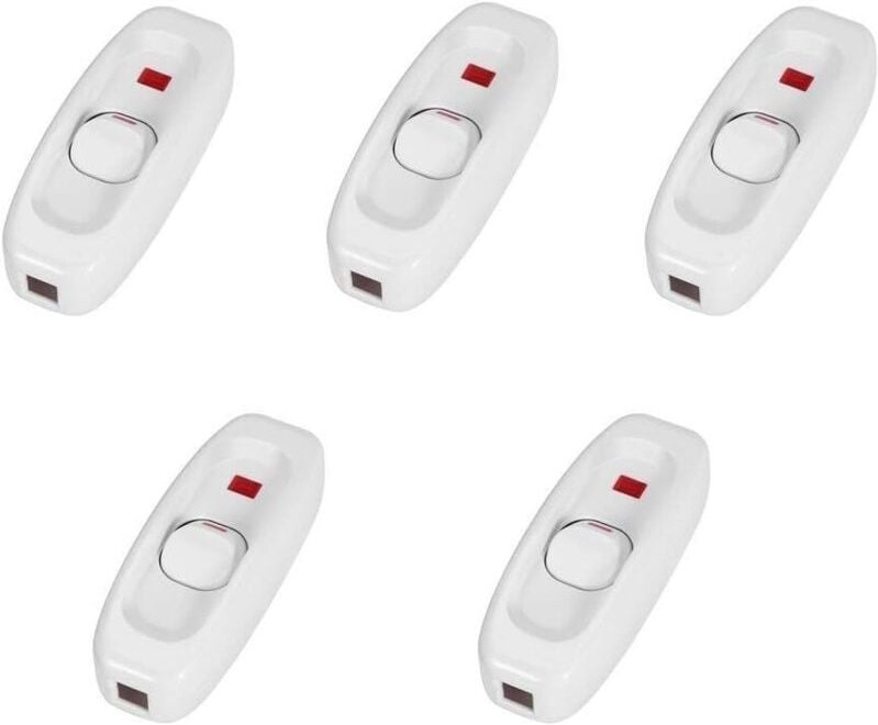 Schalter im 5er-Pack – Inline-Ein/Aus-Kabelschalter für Tischlampe mit LED-Anzeige (Farbe: Weiß) - Ahlsen