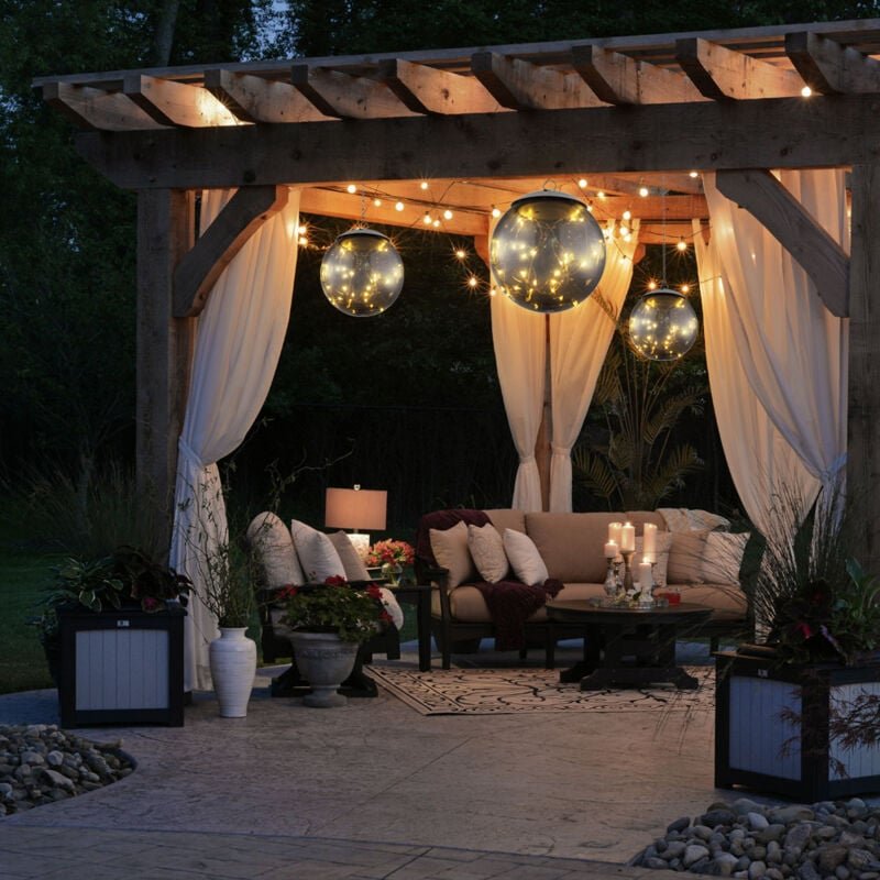 Hängeleuchte Solar Pendelleuchte Solarlampe rauch Solarleuchte Kugel, 20x led warmweiß, DxH 15x50 cm, 3er Set