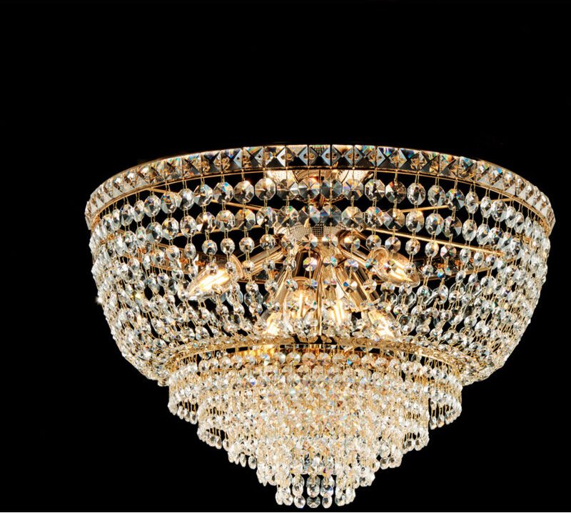 Wagner - Deckenleuchte aus Eisen und goldenem Messing mit Strasssteinen 6 Lichter H.38 - Ø52 - BL266-PL6-OR