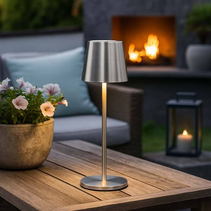 Thumbnail - Globo Lighting - Tischlampe Tischleuchte Wohnzimmerlampe silber Touchdimmer Akku usb led h 28 cm