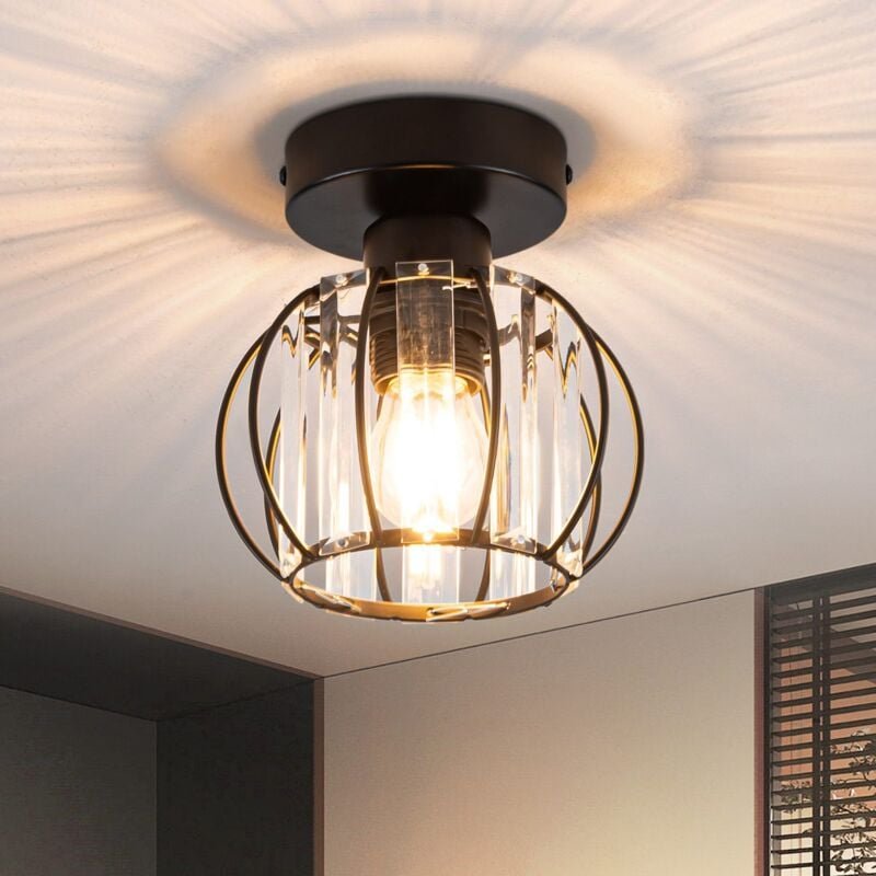 Gbly - Deckenleuchte Schwarz Deckenlampe Kristall: Modern Flurlampe E27 Küchenlampe mit Metall Rahmen Vintage Innen Deck...