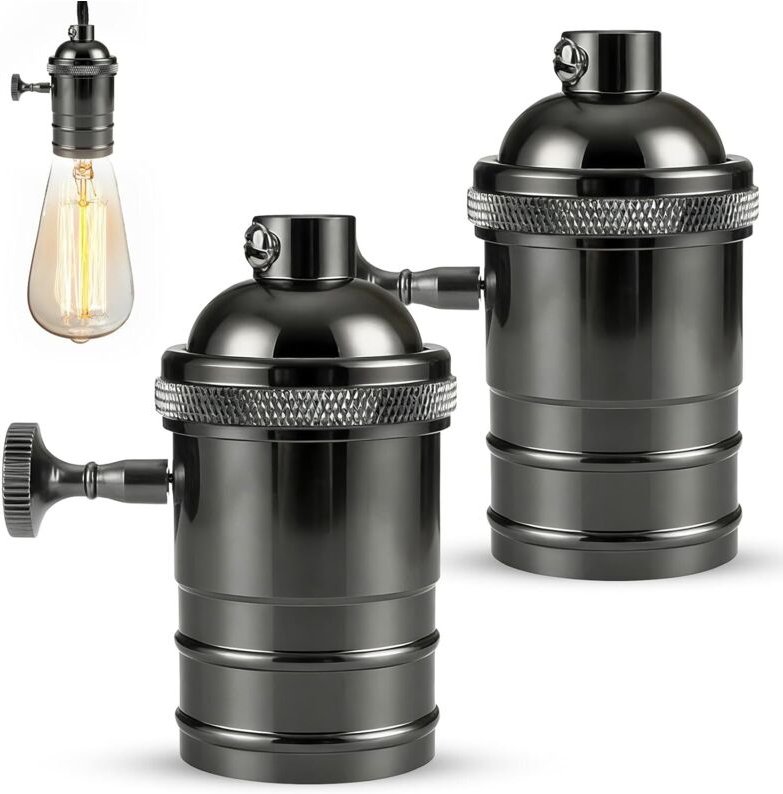 2 Stück Vintage E27 Lampenfassung, Edison E27 Kupfer Lampenfassung Schwarz Deckenfassung Fassung Socket Lampenfuß Retro ...
