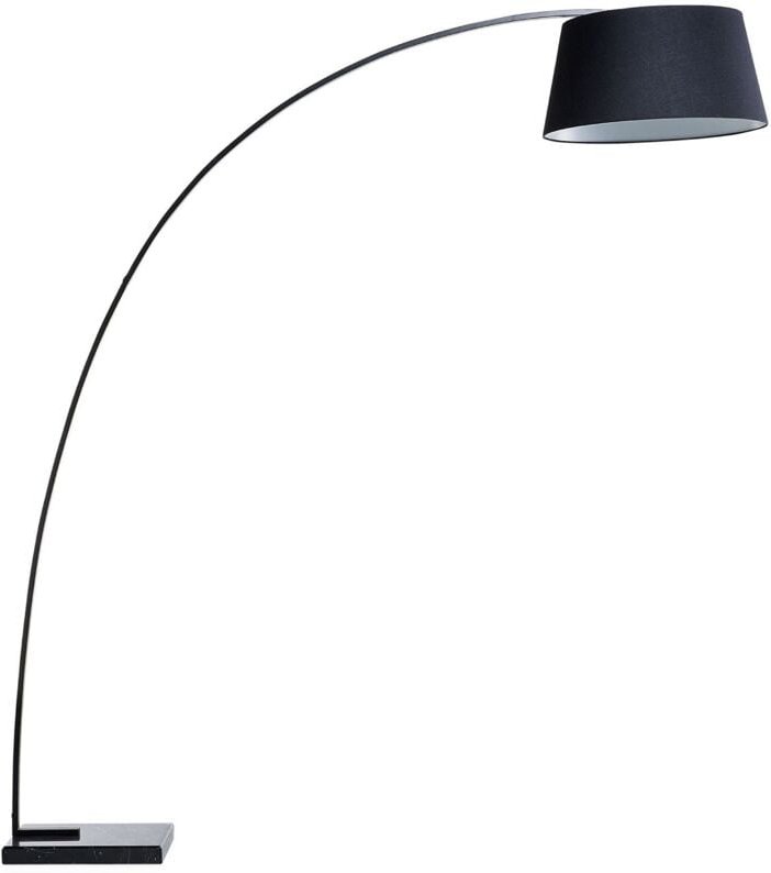 Stehlampe Schwarz Metall 188 cm Stoffschirm Marmorfuß langes Kabel mit Schalter Bogenlampe Modernes Design