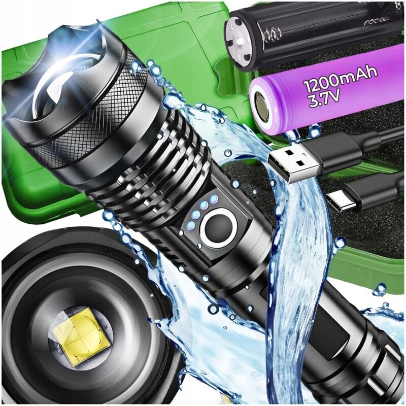 Leistungsstarke Taktische Led-Taschenlampe Xhp90 Zoom Wasserdicht Usb-Lampe 1500m Geschenk