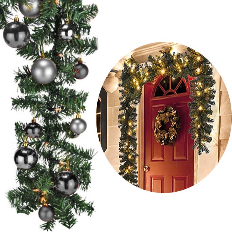 Mojawo - Tannengirlande 540 cm mit 70 led + 30 Baumkugeln Silber-MLK066W-TA+MYW99830-Silber