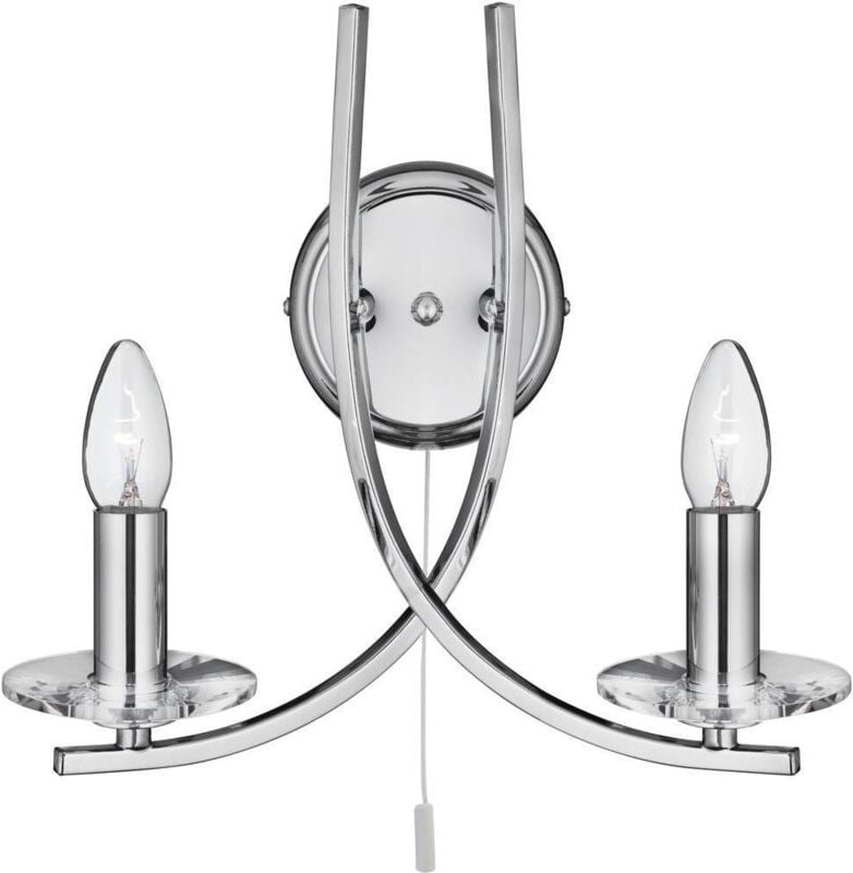 Thumbnail - Ascona - 2 Licht Innenglas Kerze Wandleuchte Chrom, E14 - Searchlight