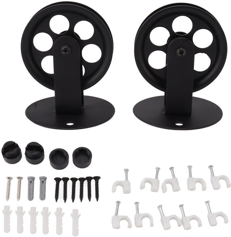 Schwarze Industrierollen, 2 Stück, für Hängeleuchten mit Stecker für Scheunentore, Vintage-Wand- oder Deckenmontage, Heb...