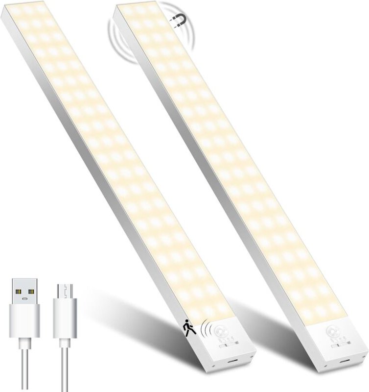 LED-Schrankleuchte, wiederaufladbarer Bewegungssensor, ideal für Büro, Treppenhaus und Flur, 44 cm warmweißes Licht (2er...