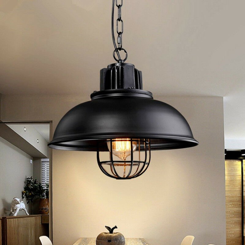 Thumbnail - Pendelleuchte, Industrielle Stil Kronleuchter mit Kette, Hängelampe mit Ø33cm Dome Metall Lampenschirm für Wohnzimmer Sc...