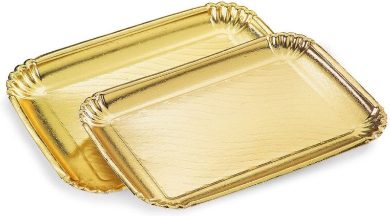 Trade Shop - 2 STÜCK KUCHENBLECH 20X28CM GOLD RECHTECKIG KARTON SÜSSES TELLER -