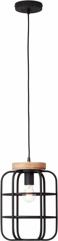 Lampe, Gwen Pendelleuchte 1flg antik holz/schwarz korund, Metall/Holz, 1x A60, E27, 40W,Normallampen (nicht enthalten) -...