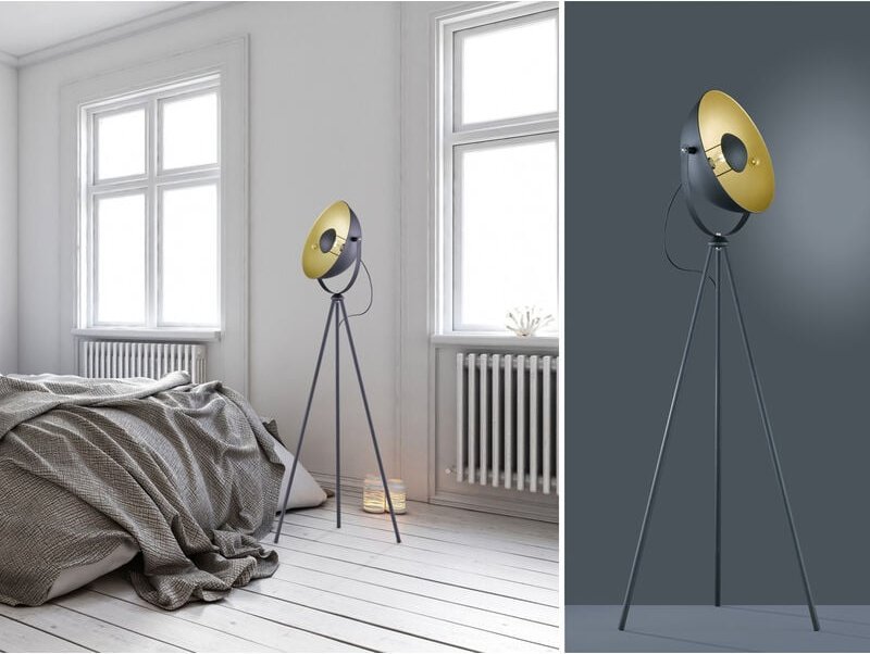 Led Stehleuchte 1 flammig Metall Dreibein Schwarz/Gold 160cm