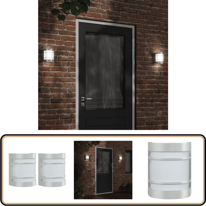 Außenwandleuchten 2 Stk. Silbern Edelstahl - Outdoor-Beleuchtung - Wandleuchte - Edelstahl - Glas - Silber