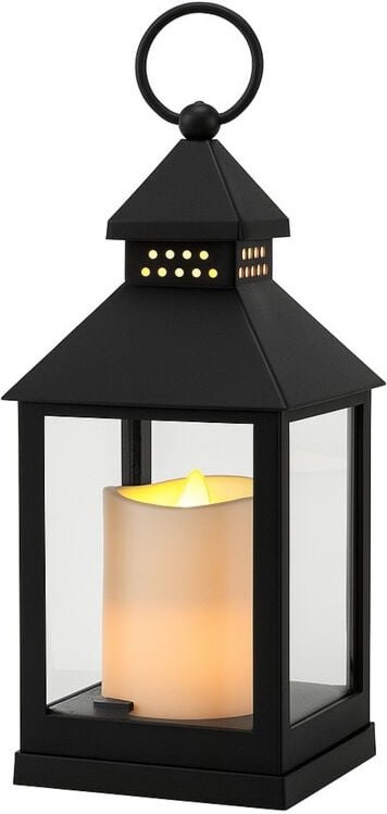 Laterne mit LED Kerze, schwarz, 10,5x10,5x23cm 71653