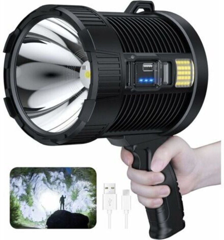 Thumbnail - Wiederaufladbarer Scheinwerfer, 100.000 Lumen, LED-Handscheinwerfer, große Taschenlampe, superheller Solar-Flutlichtstra...