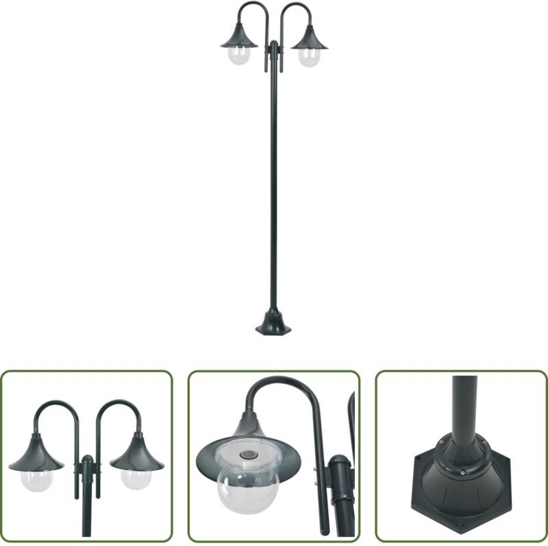 Außenleuchte - Garten-Pollerleuchte E27 220 cm Aluminium 2-Laterne Dunkelgrün