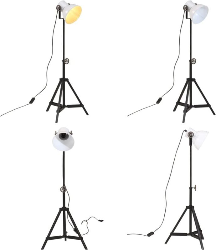 Thumbnail - Vidaxl - Stehleuchte 25 w Weiß 35x35x65/95 cm E27 - Industrielampen - Stehlampe - Wohnraumleuchte - Büroleuchte - Eisenl...