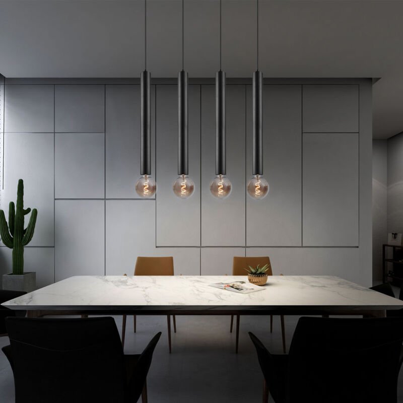 Trio - Hängelampe 4 Flammig Pendelleuchte Esstischleuchte Höhenverstellbar Pendellampe Esstisch hängend, Metall schwarz,...