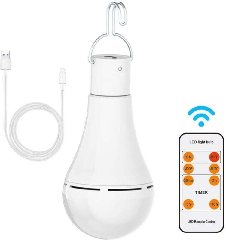 CHOYCLIT USB-wiederaufladbare Glühbirne mit Fernbedienung, 7-W-LED-Batterie-Glühbirnen, dimmbare Glühbirne mit Zeitfunkt...