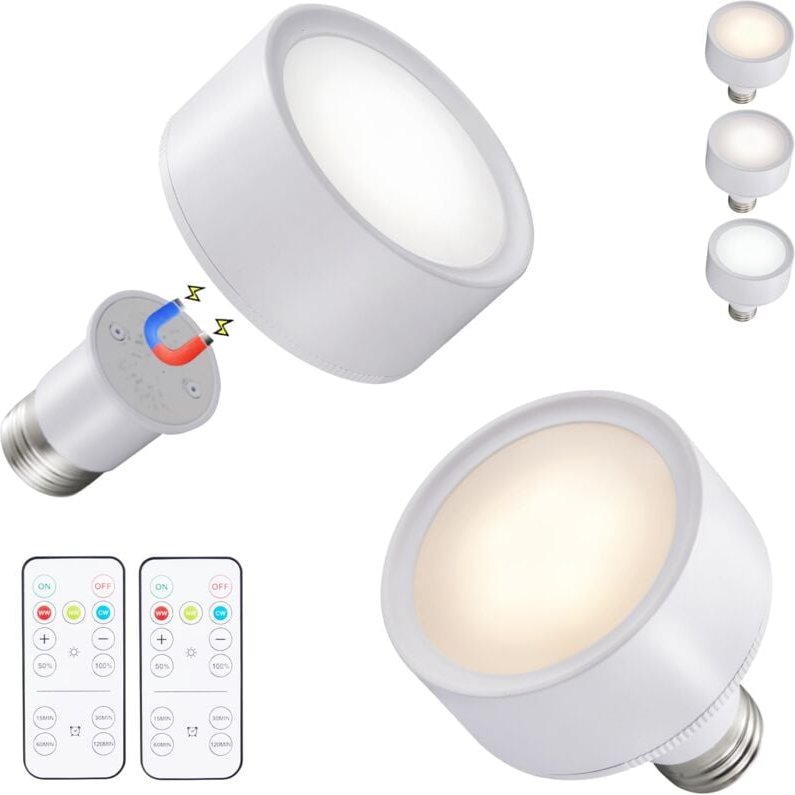 Set aus 2 batteriebetriebenen LED-Lampen für Innenwandlampen E27, Fernbedienung und Touchsteuerung mit E27 und Eisenstüc...