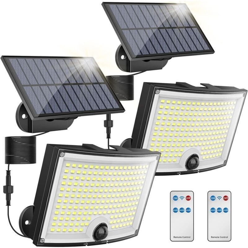106 LED Solar-Außenleuchten mit Bewegungsmelder, IP65 wasserdicht, 120° Abstrahlwinkel, 2er-Pack Solar-Gartenwandleuchte...