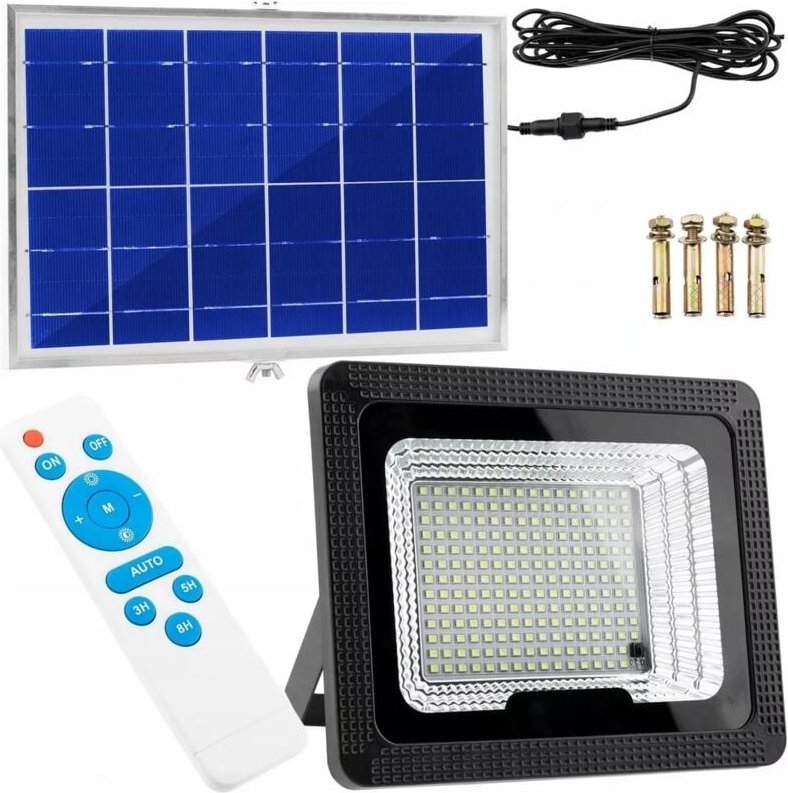 SOLAR HALOGEN MIT DÄMMERUNGSSENSOR 100W Lampe 303 LED 5Ah Aluminium