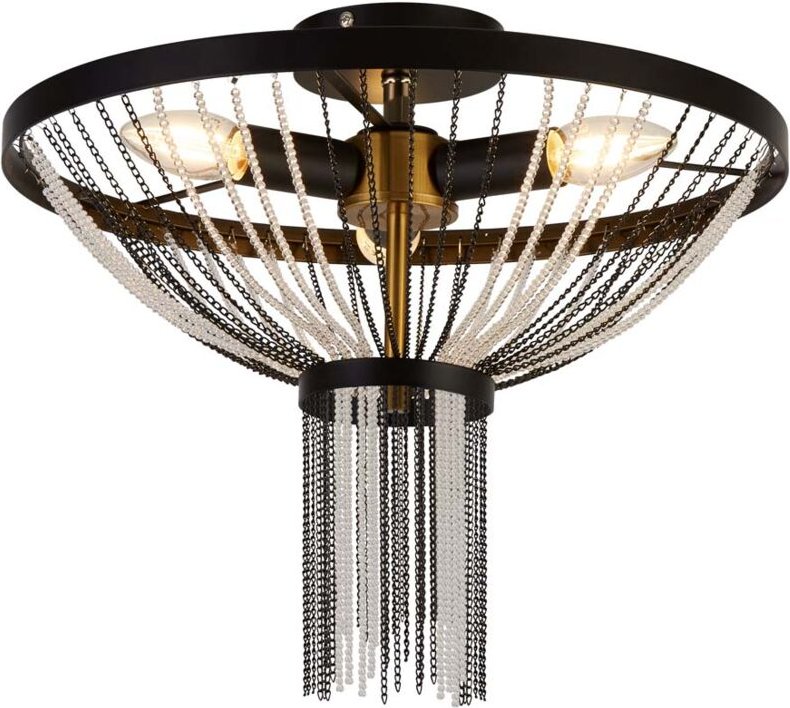 Searchlight - Kronleuchter Deckenleuchte Esszimmerlampe Kristalle klar schwarz messing 3x E14