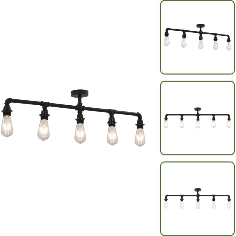 Deckenleuchte Schwarz 5 x E27-Fassungen - Steampunk Lampe - Deckenlampe Schwarz - Wohnzimmer Deko - Industrie Style - Me...