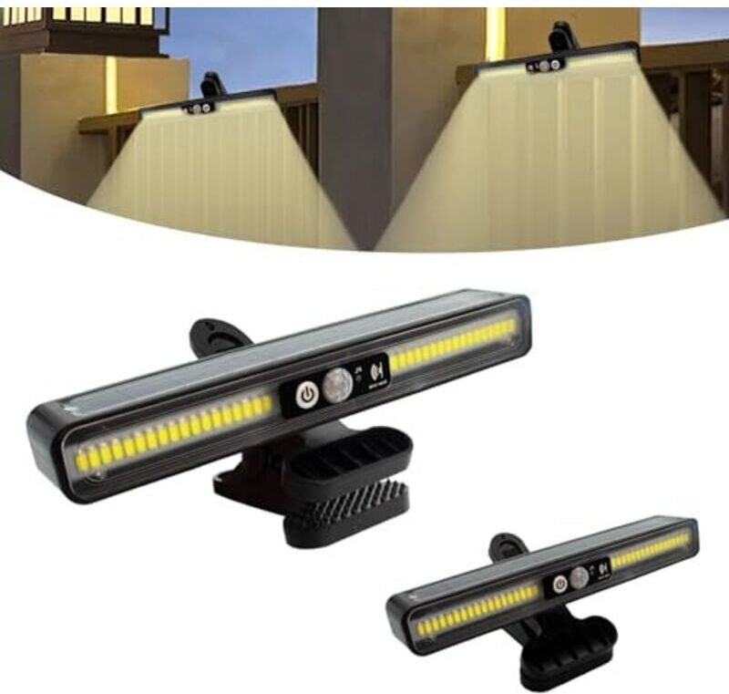 Solar-Außenleuchten, 2er-Set Klemm-Solarleuchten mit Bewegungsmelder, 2 Montageoptionen, 3 Modi, Wandleuchte mit 36 LEDs...