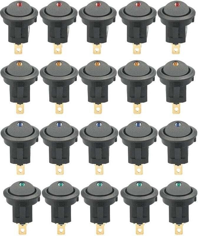 20 Stück DC 12 V 20 A runder Wippschalter, LED-Licht, Kippschalter, EIN-AUS-Steuerung, SPST-Schalter für Auto, LKW, ATV,...