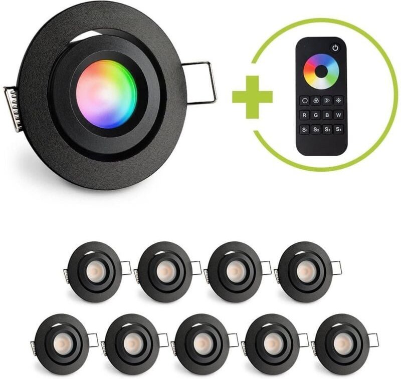 Einbaustrahler Mini schwenkbar Matera 3W RGBW IP44 - Farbe: schwarz matt - Anzahl: 10x