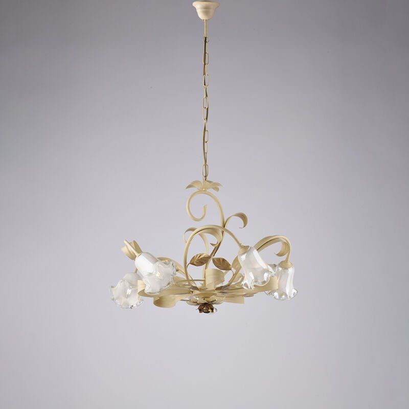 Cesto - Kronleuchter aus elfenbeinfarben gebeiztem und lackiertem Eisen, 5 Lichter 142 - Ø65 - BL274-5-AV