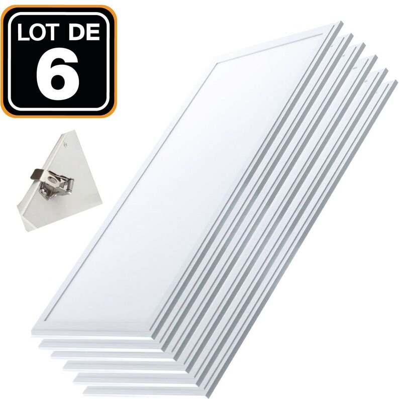 6 LED-Fliesen 40W PMMA 12030 Kaltweiß 4000k + 6 Kits Einbauclips