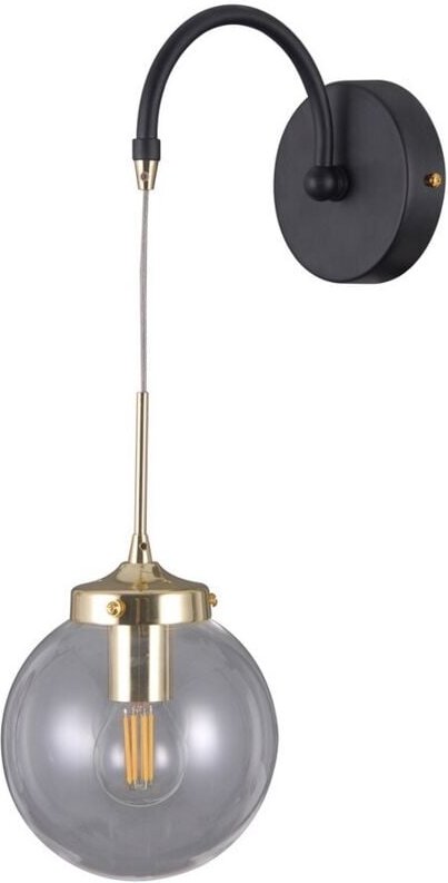 Thumbnail - Domenico - Industrie- und Retro-Wandleuchte Schwarz Matt, Gold 1 Licht mit klarem Schirm, E14 - Italux