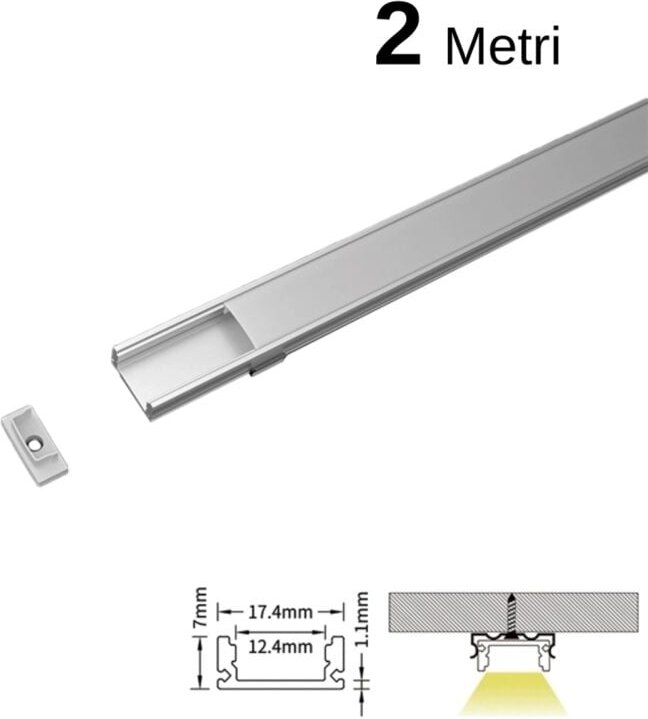 2 m flaches Aluminiumprofil-Set für LED-Streifen L2000 x 17,4 x 7 mm