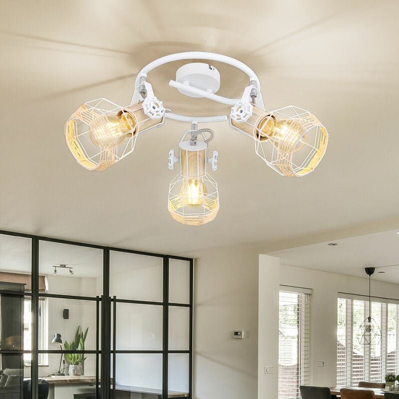 Spotrondell 3 Strahler Deckenleuchte schwenkbar Wohnzimmerleuchte weiß, holzoptik Metall, 3x E27 Fassungen, d 25 cm