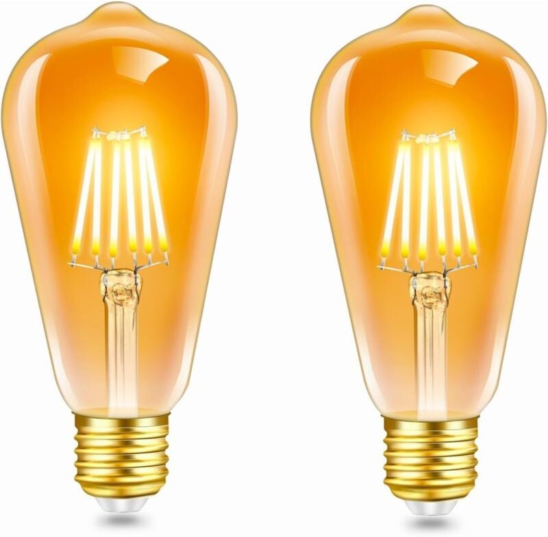 2er-Pack Vintage-Edison-Glühbirne E27 LED 6 W, Bernsteinglas, Warmweiß 2200 K, entspricht 60 W Glühlampe, 600 lm, AC 220...
