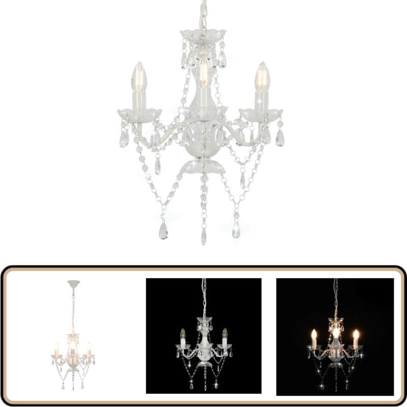Thumbnail - Vidaxl - Kronleuchter mit Perlen Weiß Rund 3×E14 - Kronleuchter - Deckenleuchte - Wohnzimmerlampe - Esszimmerlampe - LED...