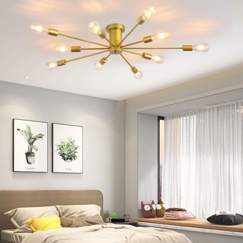 Thumbnail - Ganeed - 10 Lichter Moderner Kronleuchter Deckenleuchter Gold Industrielle Deckenlampe Mittelalter Semi Flush Mount Kron...