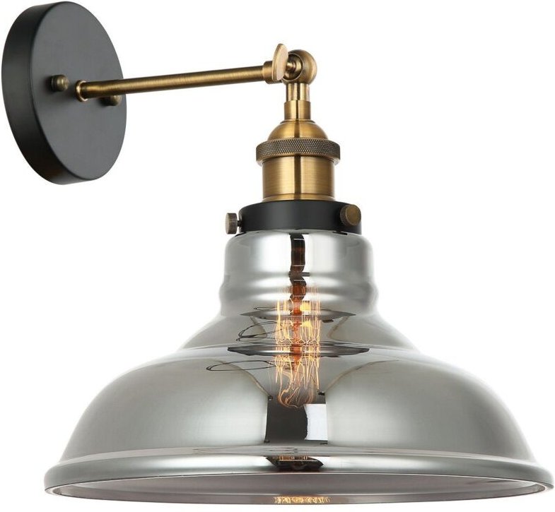 Hubert - Industrie- und Retro-Wandleuchte Schwarz, Gold 1 Licht mit rauchigem Schirm, E27 dimmbar - Italux