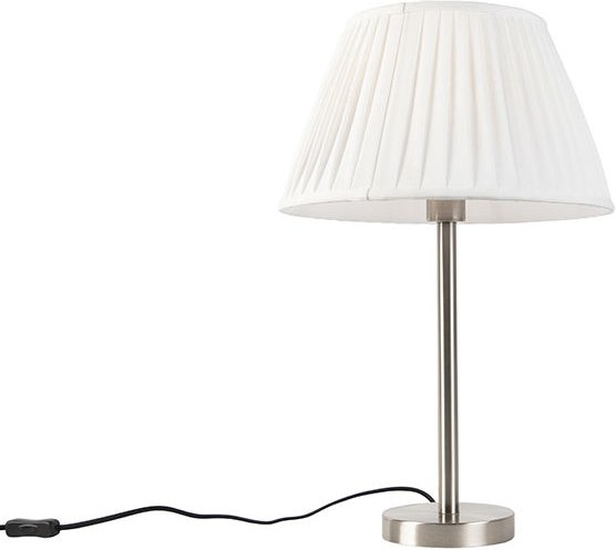 Klassische Tischlampe Stahl mit plissiertem Schirm weiß 35 cm - Simplo
