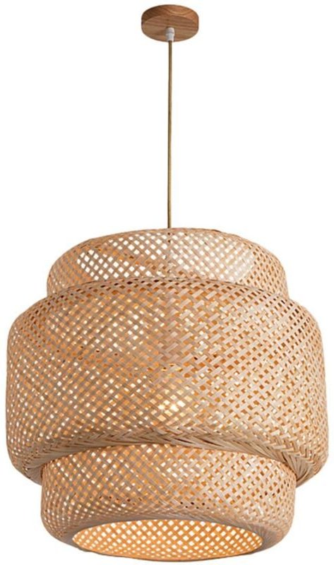 Pendelleuchte Decke Retro Hanging Cafe Beleuchtung Loft Japanischer Stil Handgewebter Lampen Schirm Aus Bambus Gewebe fü...