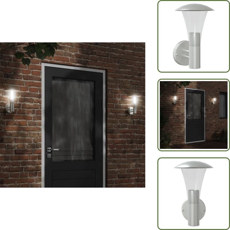 Außenwandleuchte Silbern Edelstahl - Outdoor Wandleuchte - Edelstahl Leuchte - Gartenbeleuchtung - Gartenlampe - Wetterf...