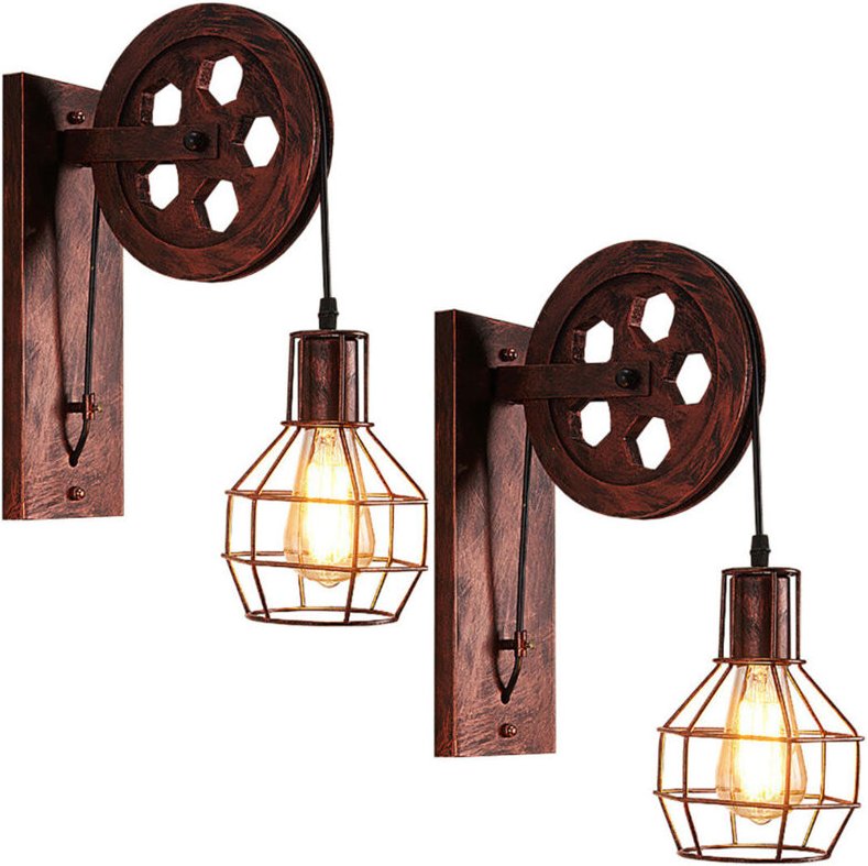 Wandleuchten Industrielle E27 Vintage Wandleuchten im Riemenscheibe aus Metall für Wohnzimmer Esszimmer Schlafzimmer (2e...