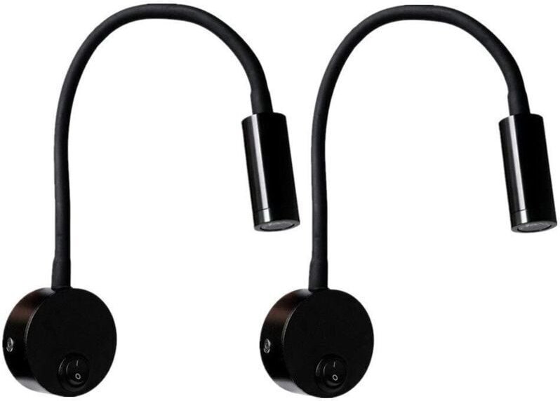 2 Stück schwarze 3-W-Wandleselampe, flexible, verstellbare Wand- und Schreibtischlampe aus Aluminium mit LED-Schalter un...