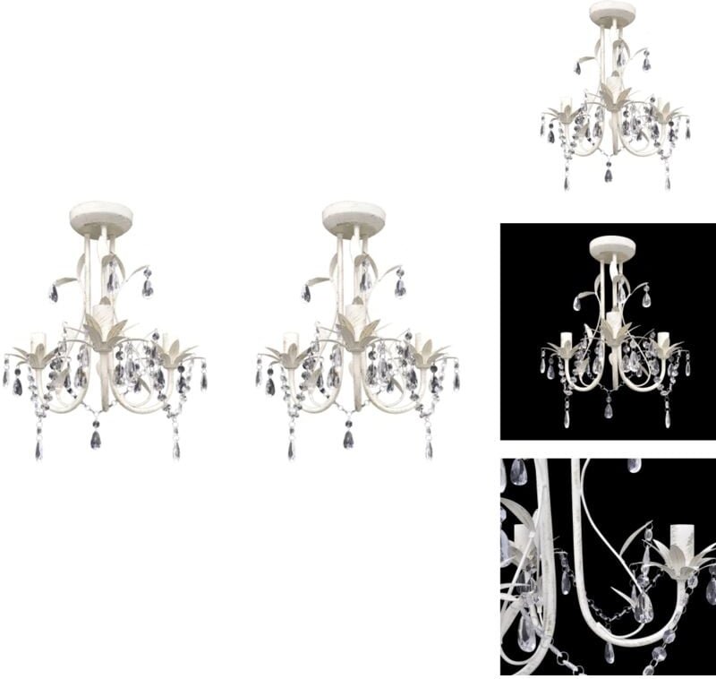Kronleuchter - Living Kristall-Deckenleuchte Kronleuchter 2 Stk. Elegantes Weiß - Weiß