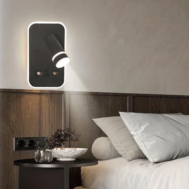 Dimmbare LED-Wandleuchte für den Innenbereich mit USB- und USB-C-Ladeanschluss, 3-W- und 6-W-Touch-Nachttischlampe, schw...